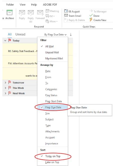 How to sort your emails in Outlook by Flag
